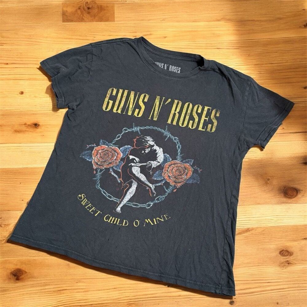 Guns And Roses Black Grey Punk Graphic Band Tee T Shirt Music Medium